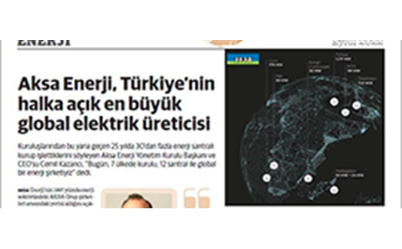 Kazancı Holding YK Başkan Yardımcısı ve Aksa Enerji CEO’su Cemil Kazancı, Dünya Gazetesi Enerji'ne Konuştu.
