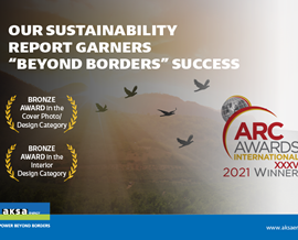Aksa Energy was granted a Bronze Award in the “Interior Design” and "Cover" categories for its Sustainability Report 2020
